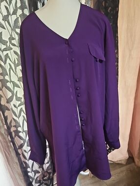 Purple V-Neck Button-Down Blouse